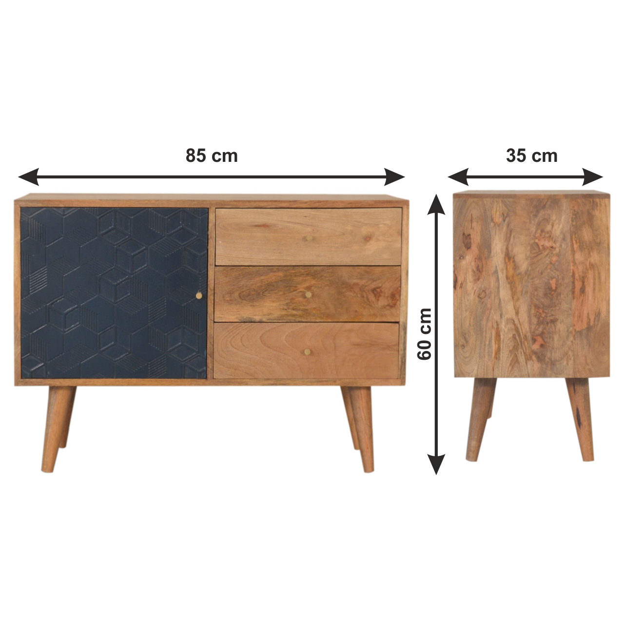 Size chart for Acadia Black Cabinet with Drawers