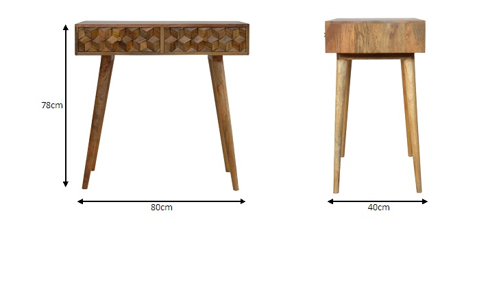 Size chart for Cube Carved Console Table | Oak Solid Mango Wood Hand-Carved