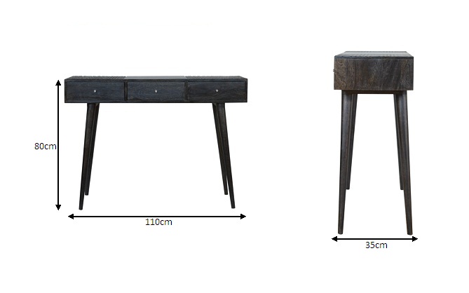 Size chart for Ash Black 3-Drawer Console Table