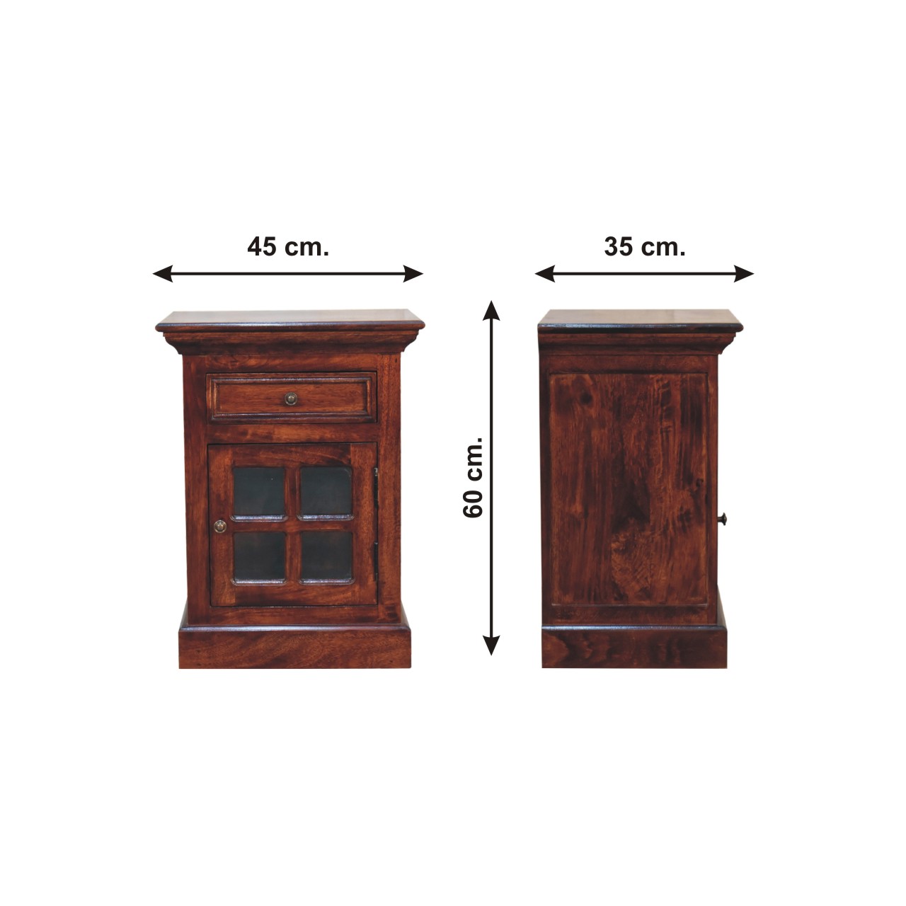 Size chart for Cherry Bedside with Glazed Door Bedside Table