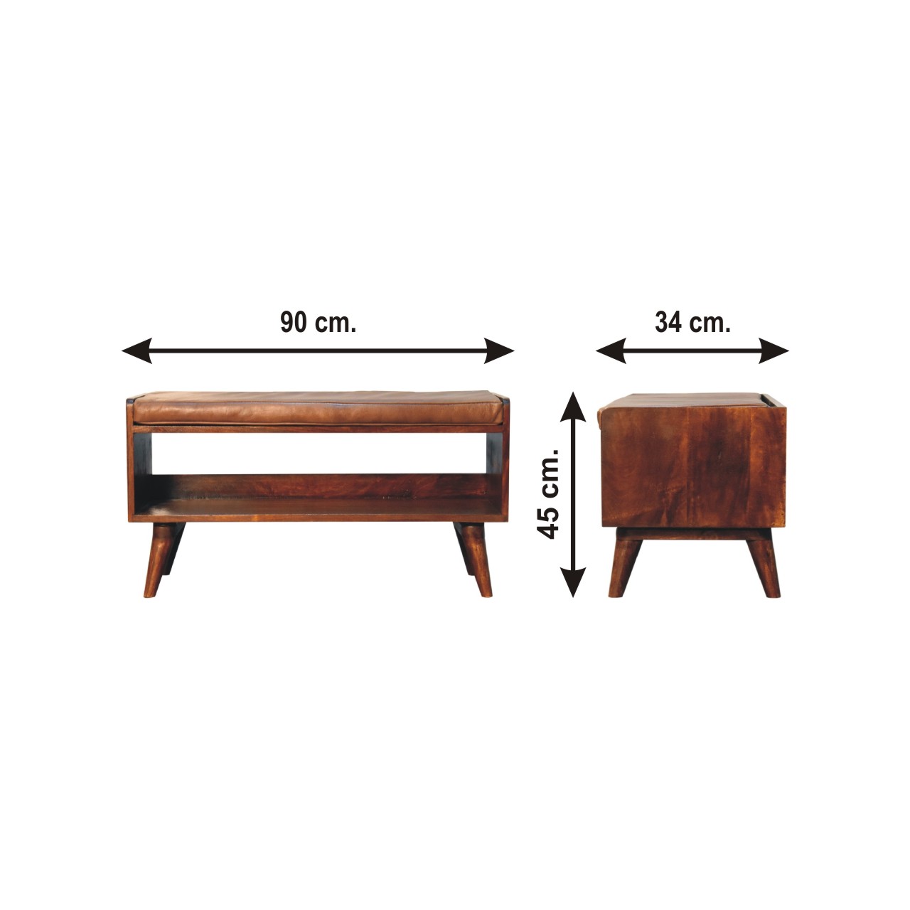 Size chart for Chestnut Bench with Brown Leather Seatpad