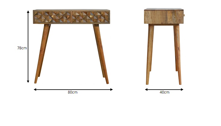 Size chart for Diamond Carved Console Table | Oak Solid Mango Wood Hand-Carved
