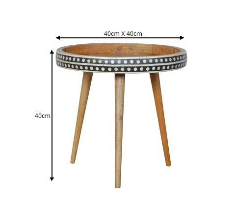 Size chart for Small Dotted End Table Accent Piece | Oak-Ish Solid Mango Wood Tripod Base