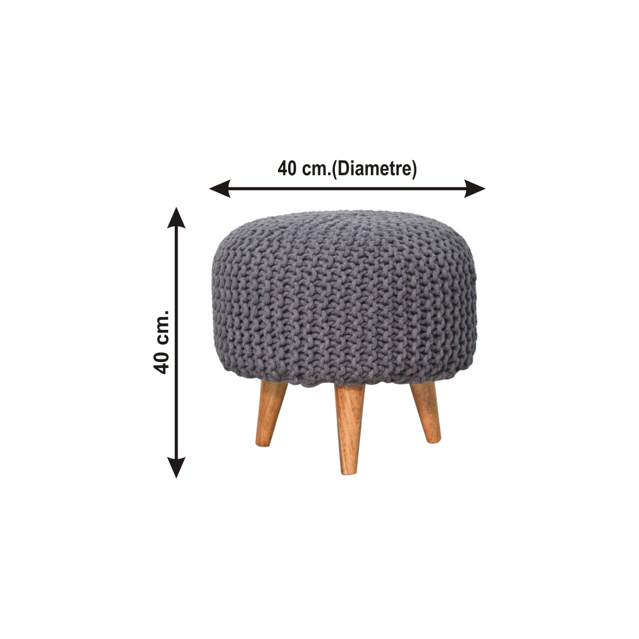 Size chart for Keeva Grey Round Footstool | Oak Solid Mango Wood