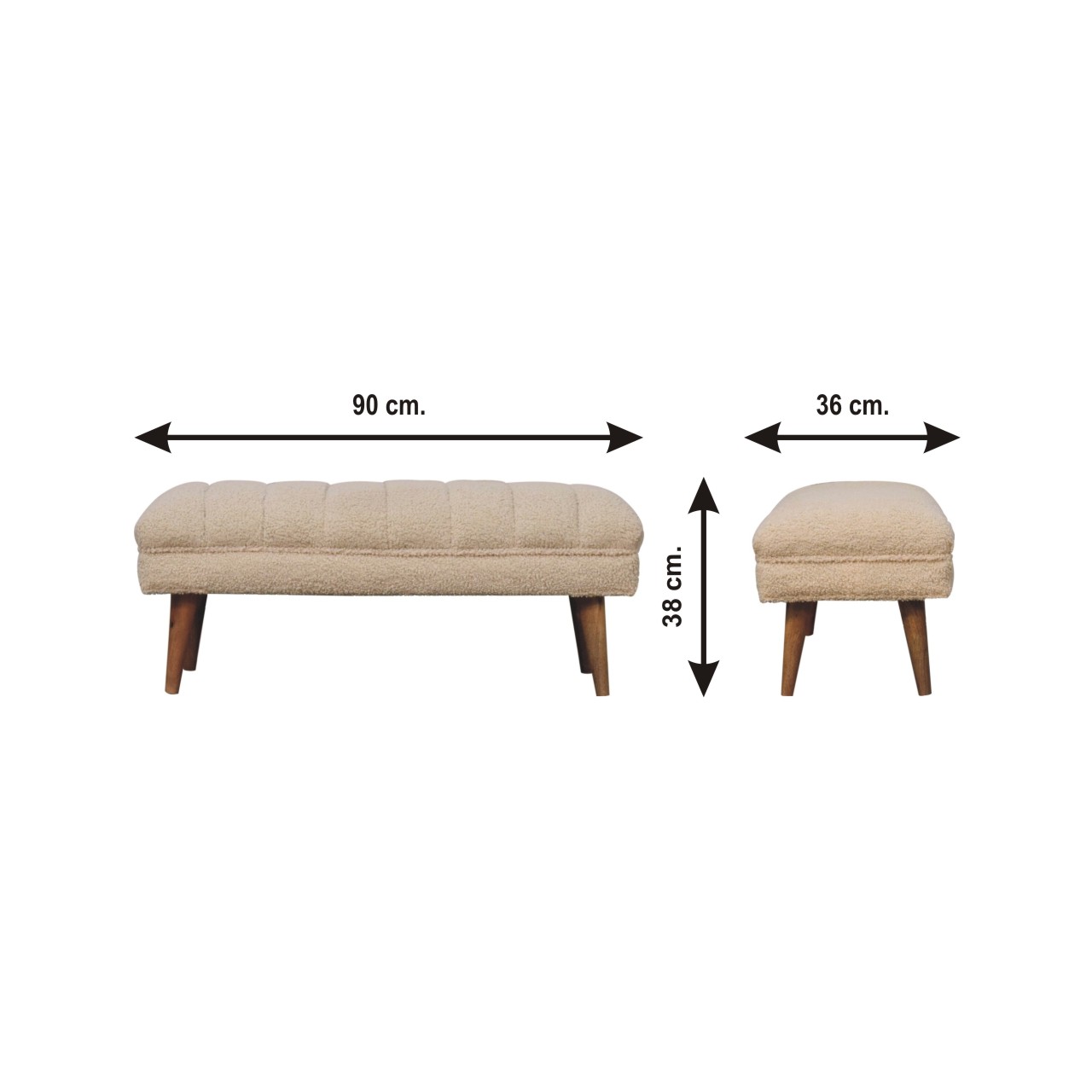 Size chart for Cream Boucle Puffer Bench