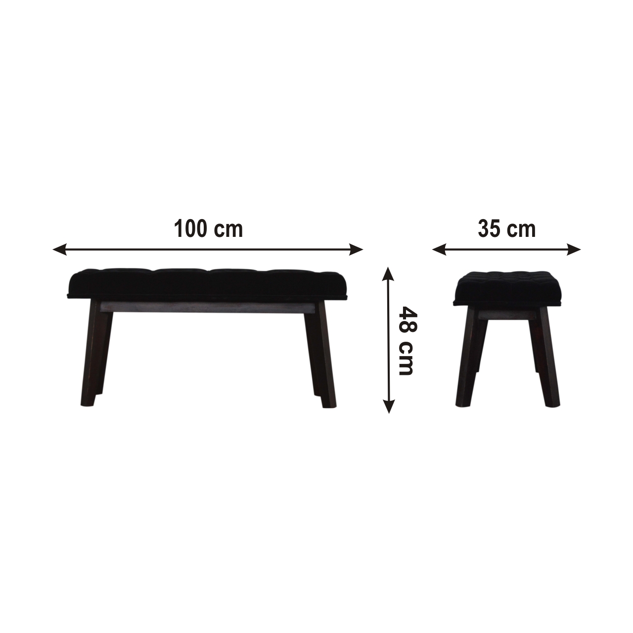 Size chart for Black Velvet Hallway Bench