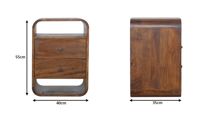 Size chart for Chestnut Curve 2 Drawer Bedside