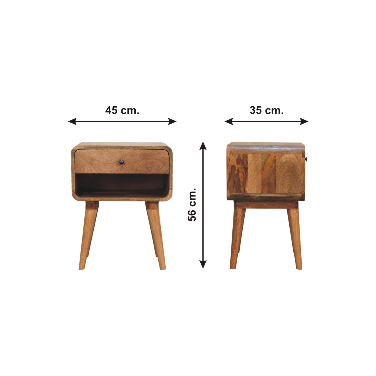 Size chart for Curved Oak-ish Open Bedside Table