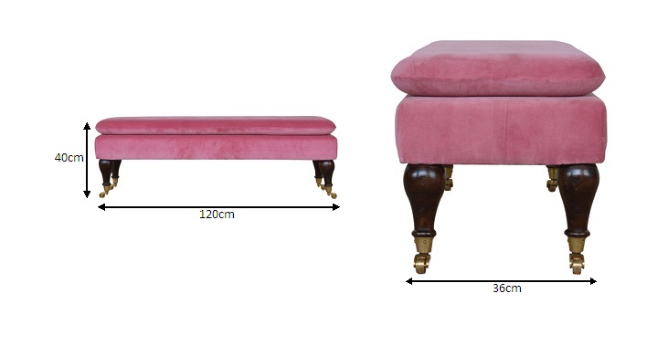 Size chart for Pink Velvet Castor Bench | Cotton Velvet