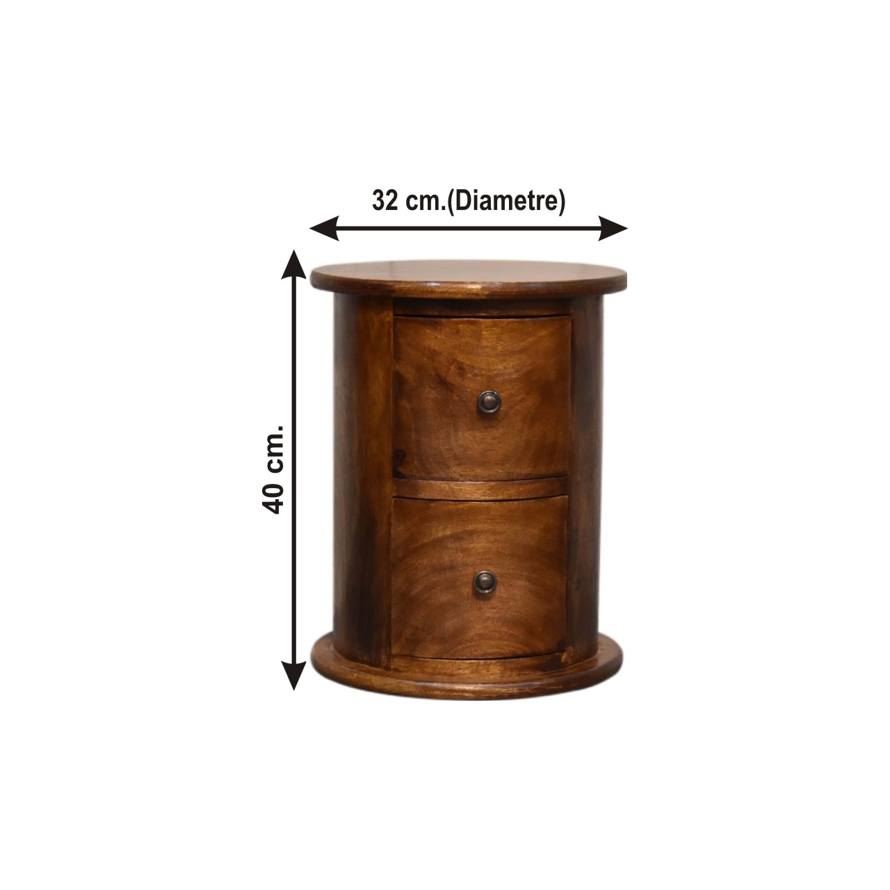 Size chart for Mini Chestnut 2-Drawer Drum Storage Bench