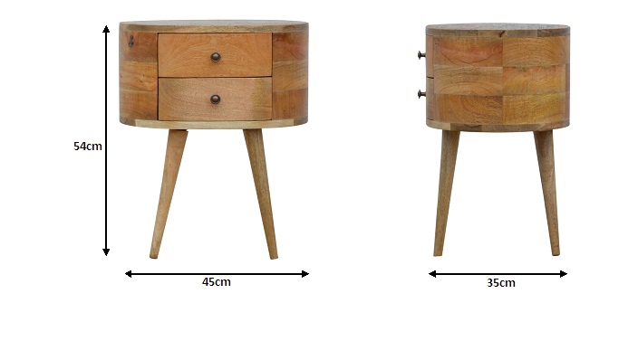 Size chart for Rounded Bedside Table | Oak-Ish Solid Mango Wood