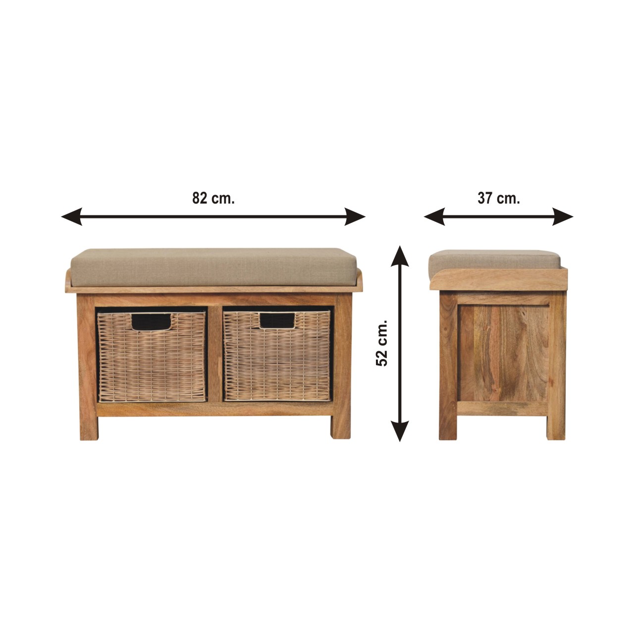Size chart for Rattan Basket Linen Bench