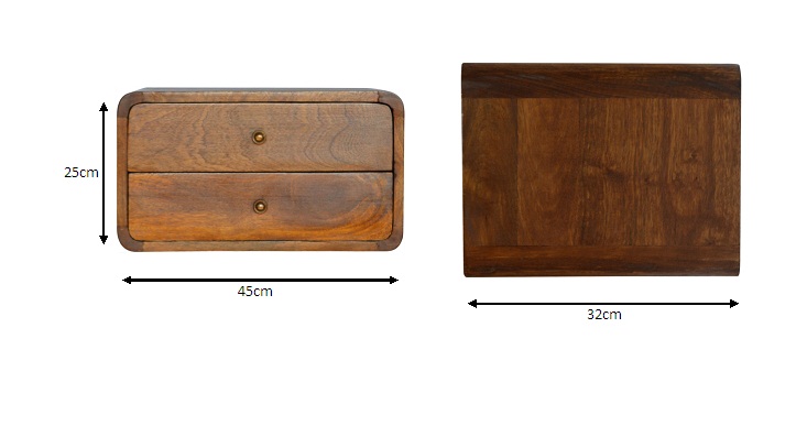 Size chart for Floating Curved Chestnut Bedside Table | Wall-Mounted