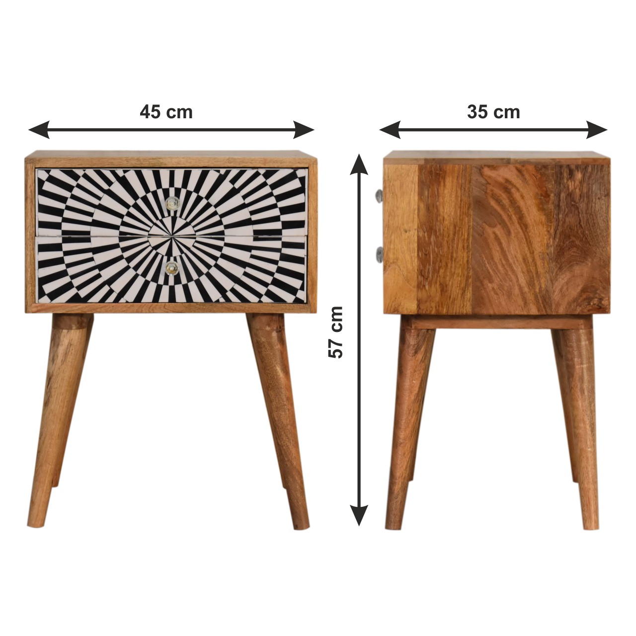 Size chart for Raine Bedside Table | Oak Solid Mango Wood