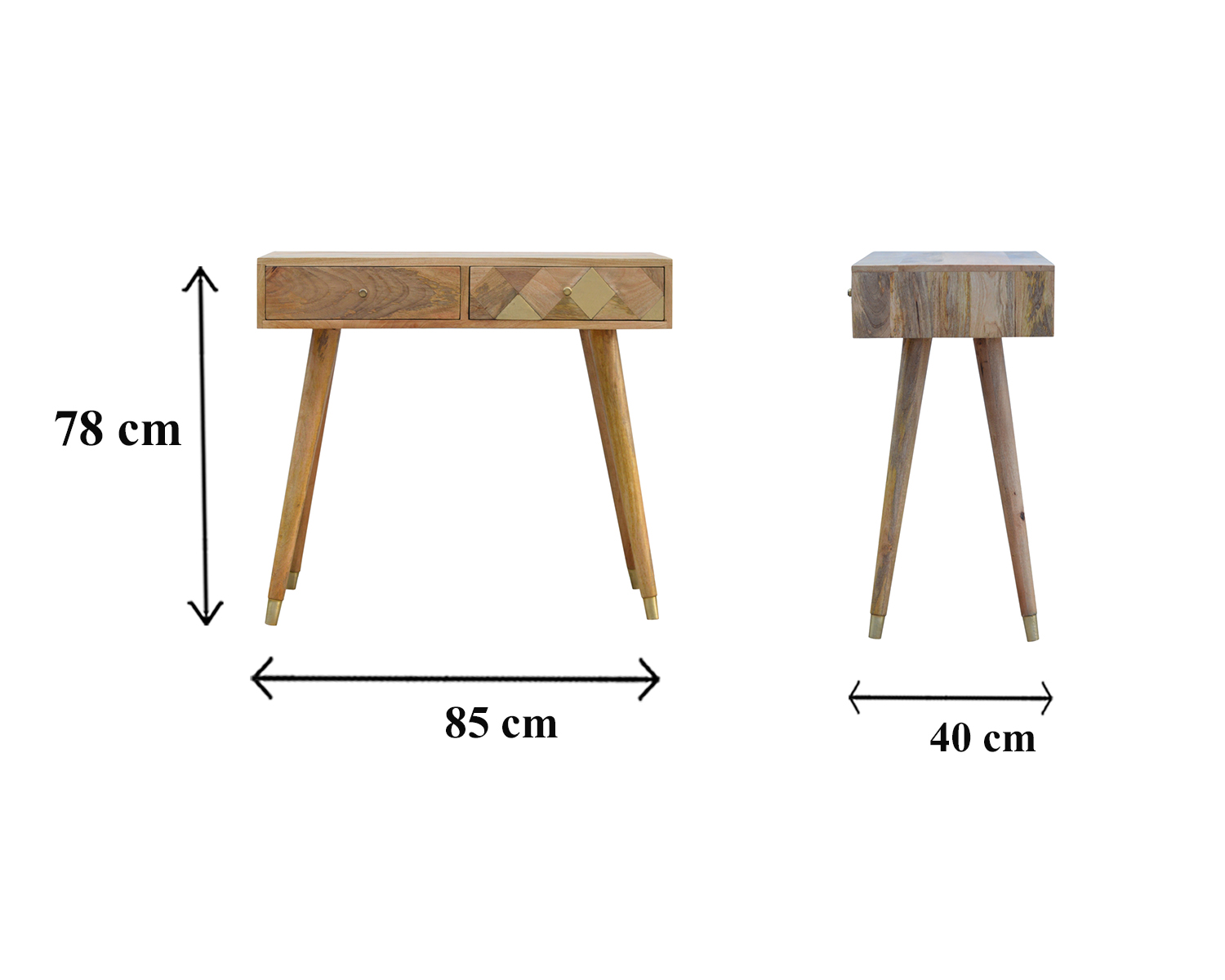 Size chart for Oak-ish Gold Inlay Console Table