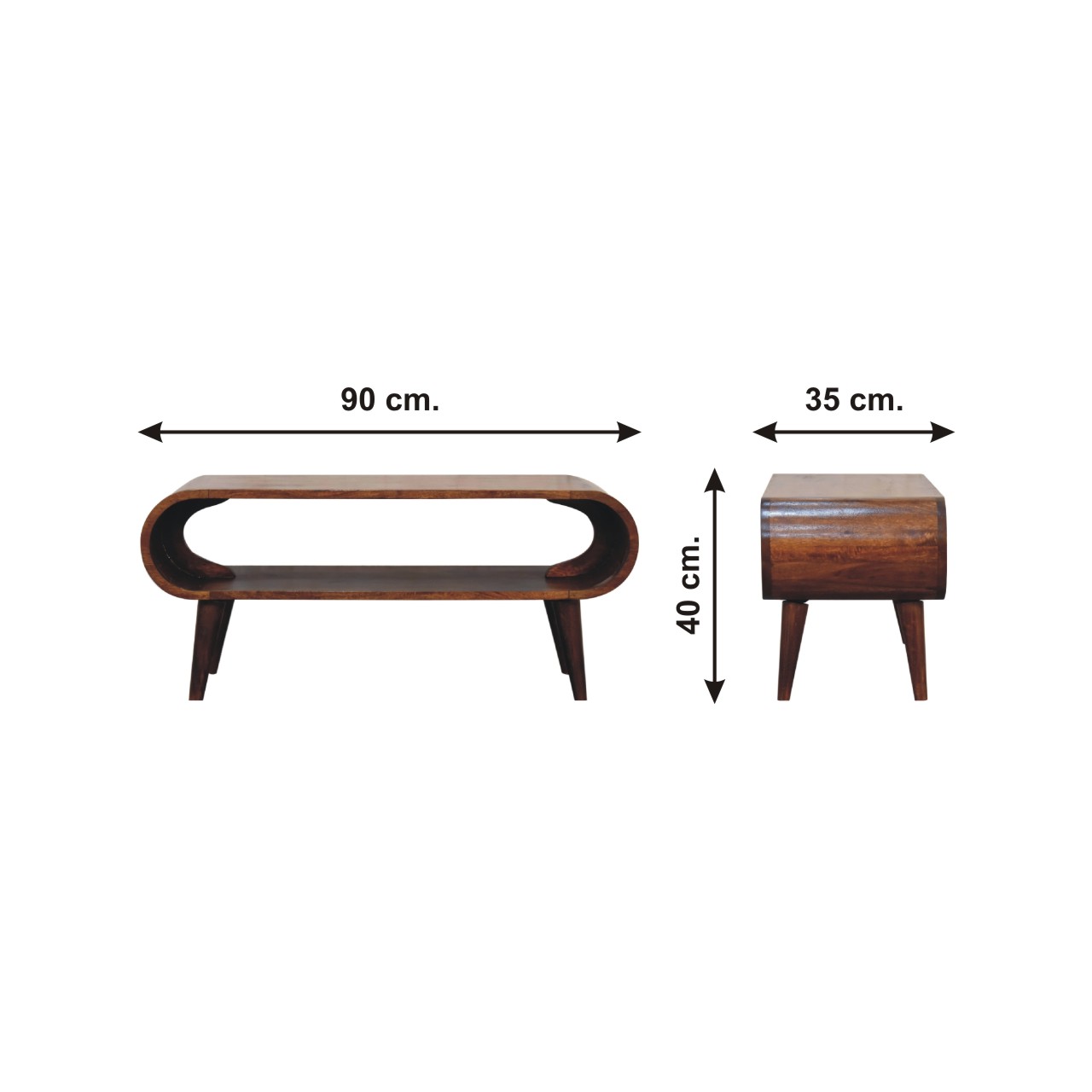 Size chart for Amaya Nordic Style Coffee Table | Chestnut Mango Wood