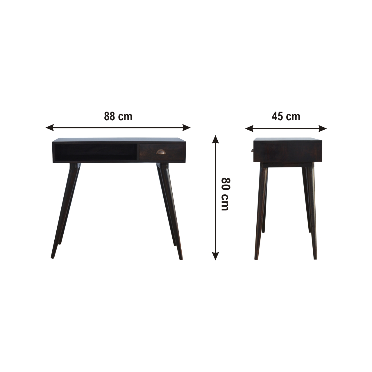 Size chart for Walnut Open Shelf Writing Desk