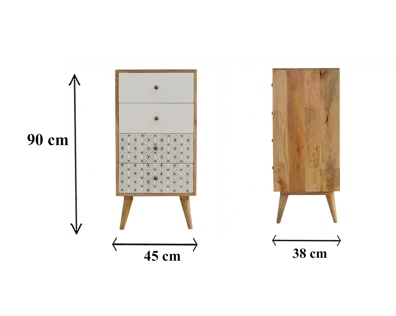 Size chart for Prima Tallboy Chest of Drawers | Oak Solid Mango Wood