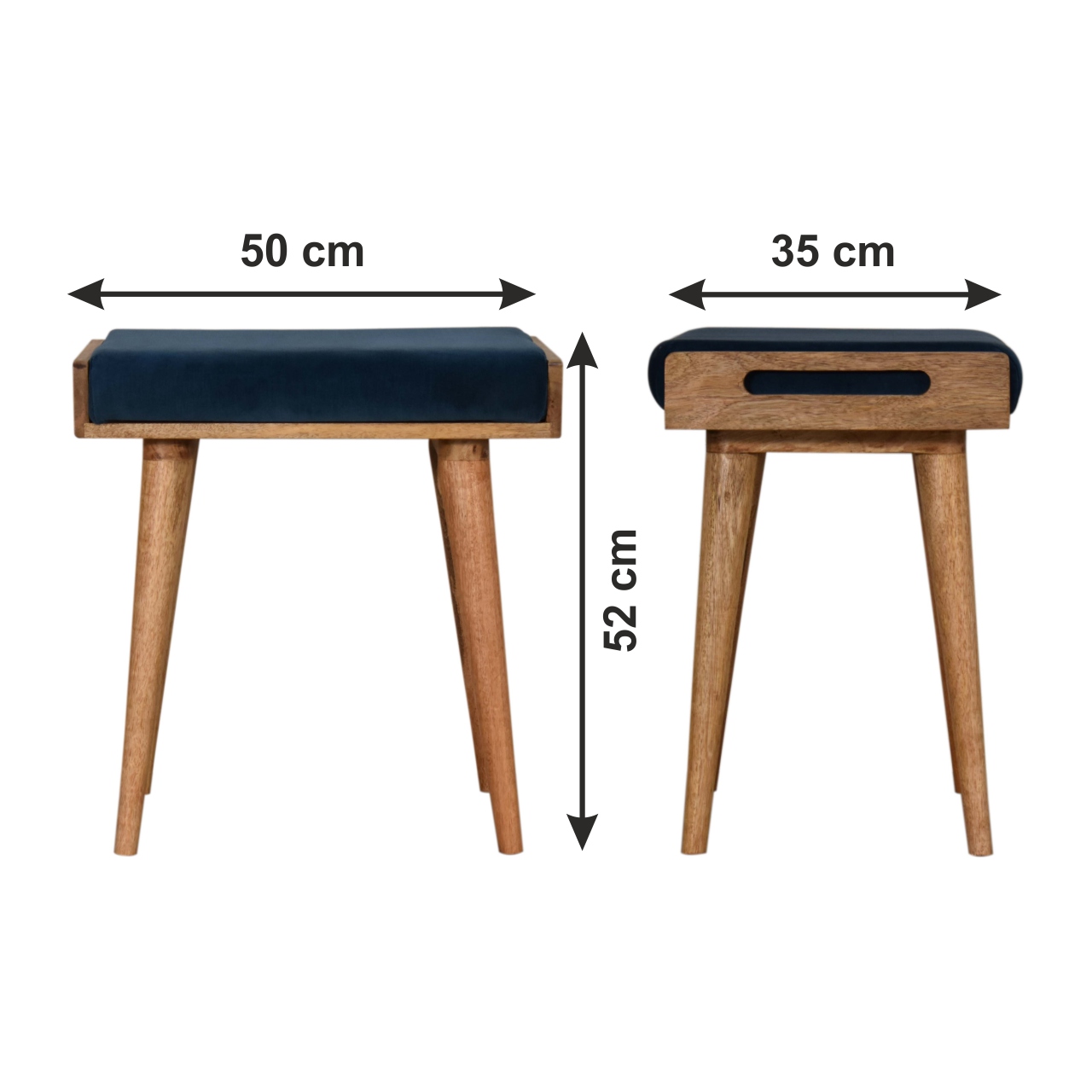 Size chart for Teal Velvet Tray Style Footstool | Cotton Velvet