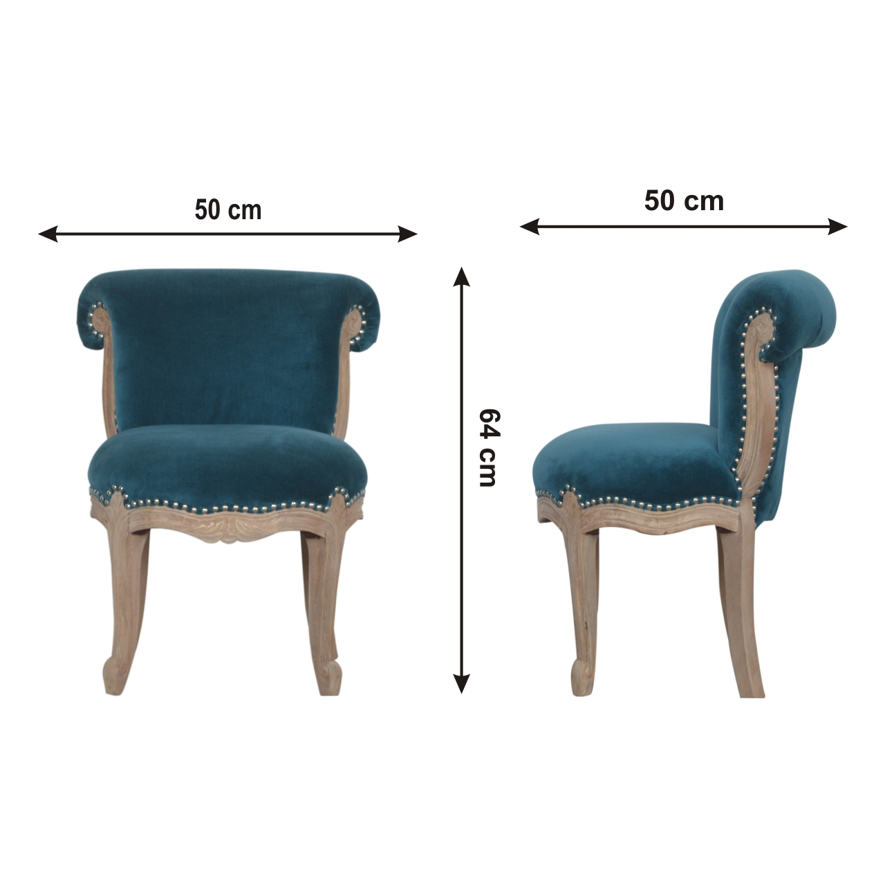 Size chart for Teal Velvet Studded Chair | Cotton Velvet