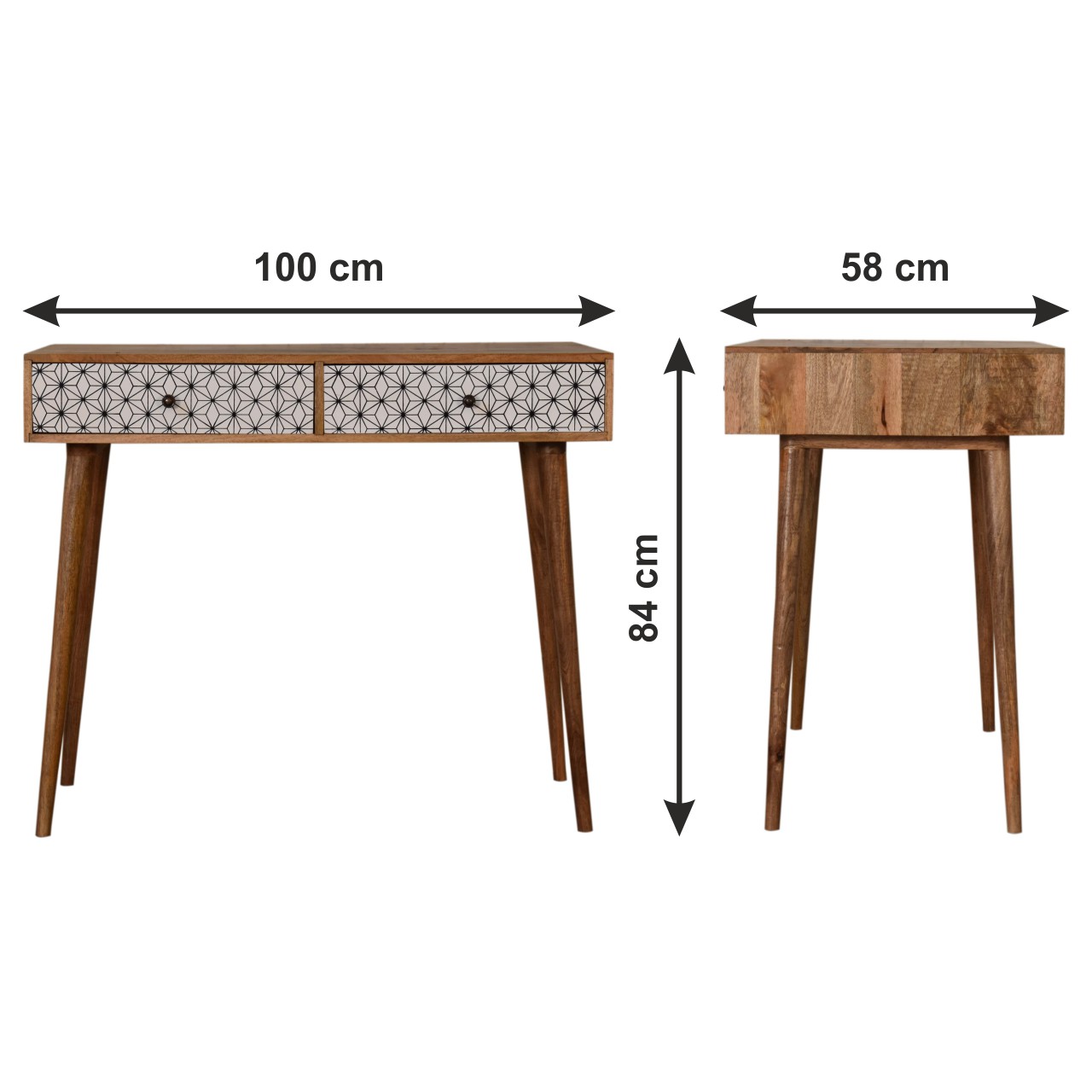 Size chart for Sendai 2 Drawer Console Table