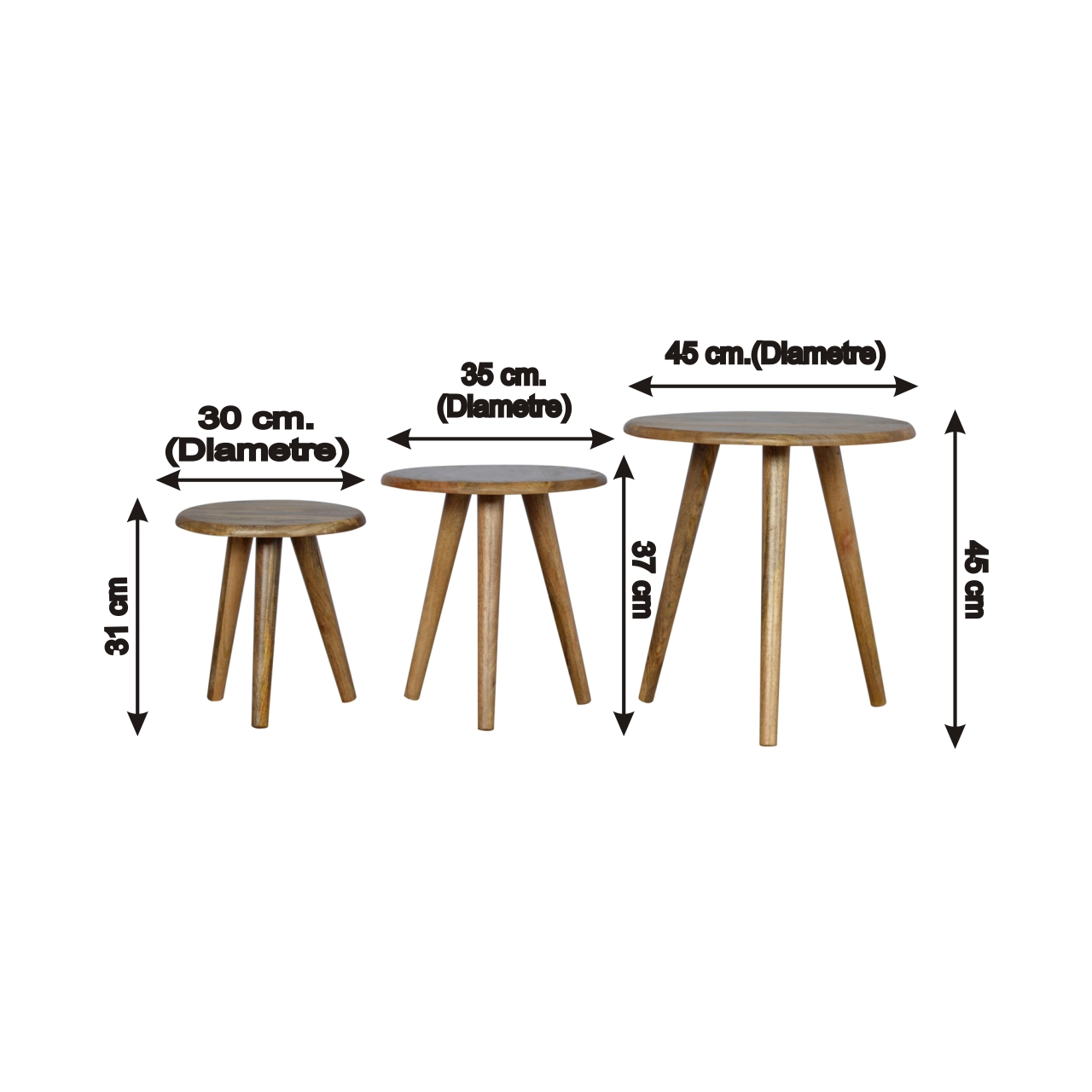 Size chart for Oak-ish Nordic Nesting Stools Footstool