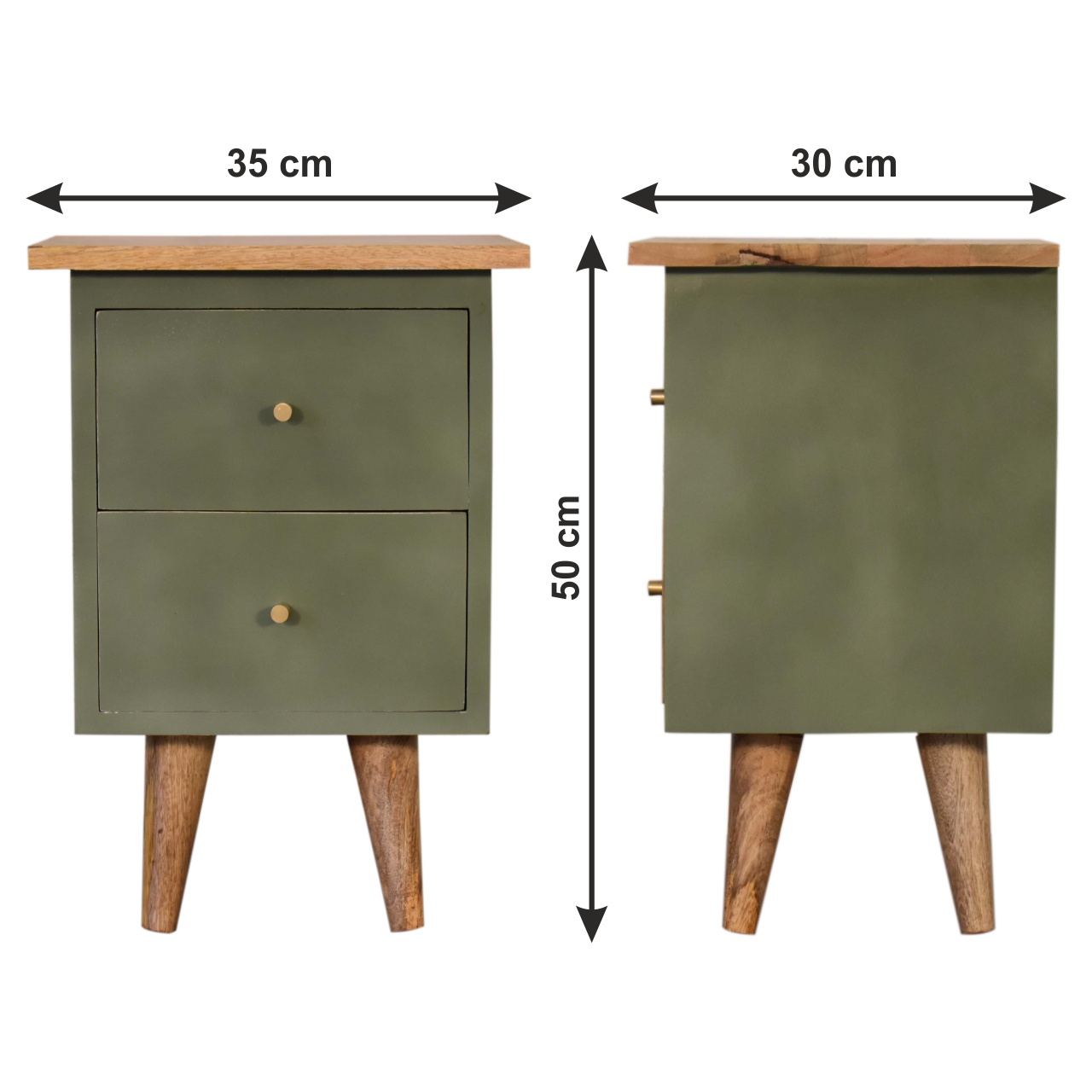 Size chart for Olive Hand Painted Bedside Table