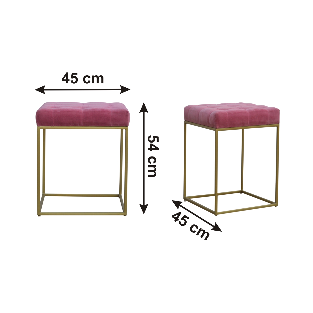 Size chart for Pink Velvet Gold Base Footstool