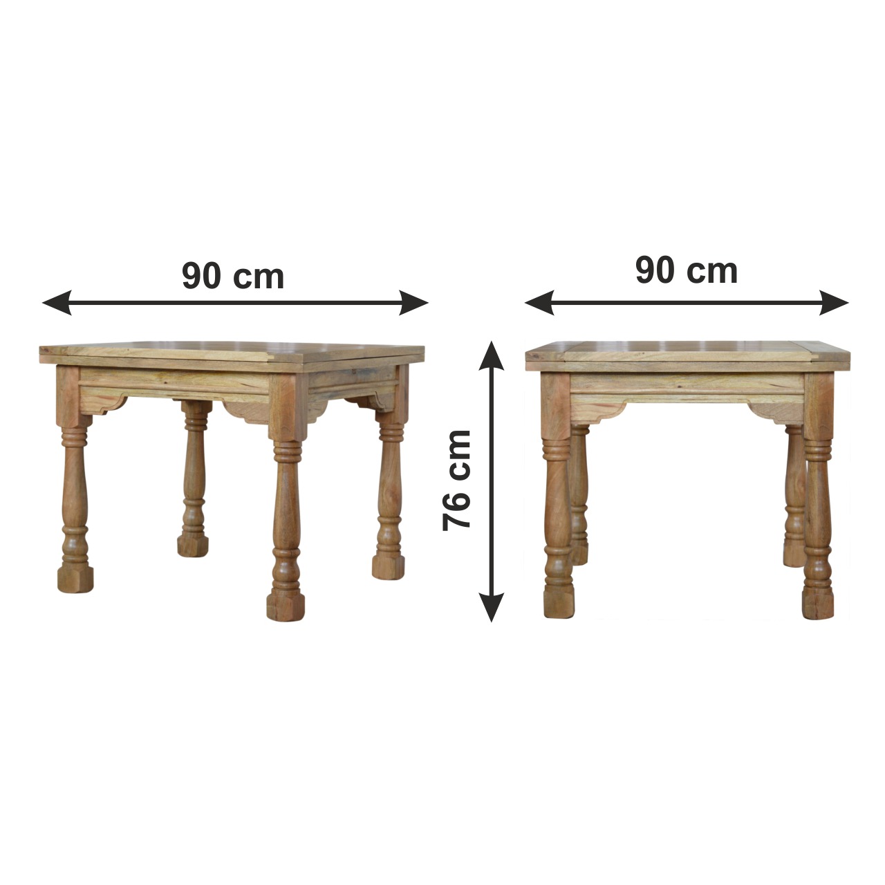 Size chart for Granary Turned-Leg Butterfly Dining Table