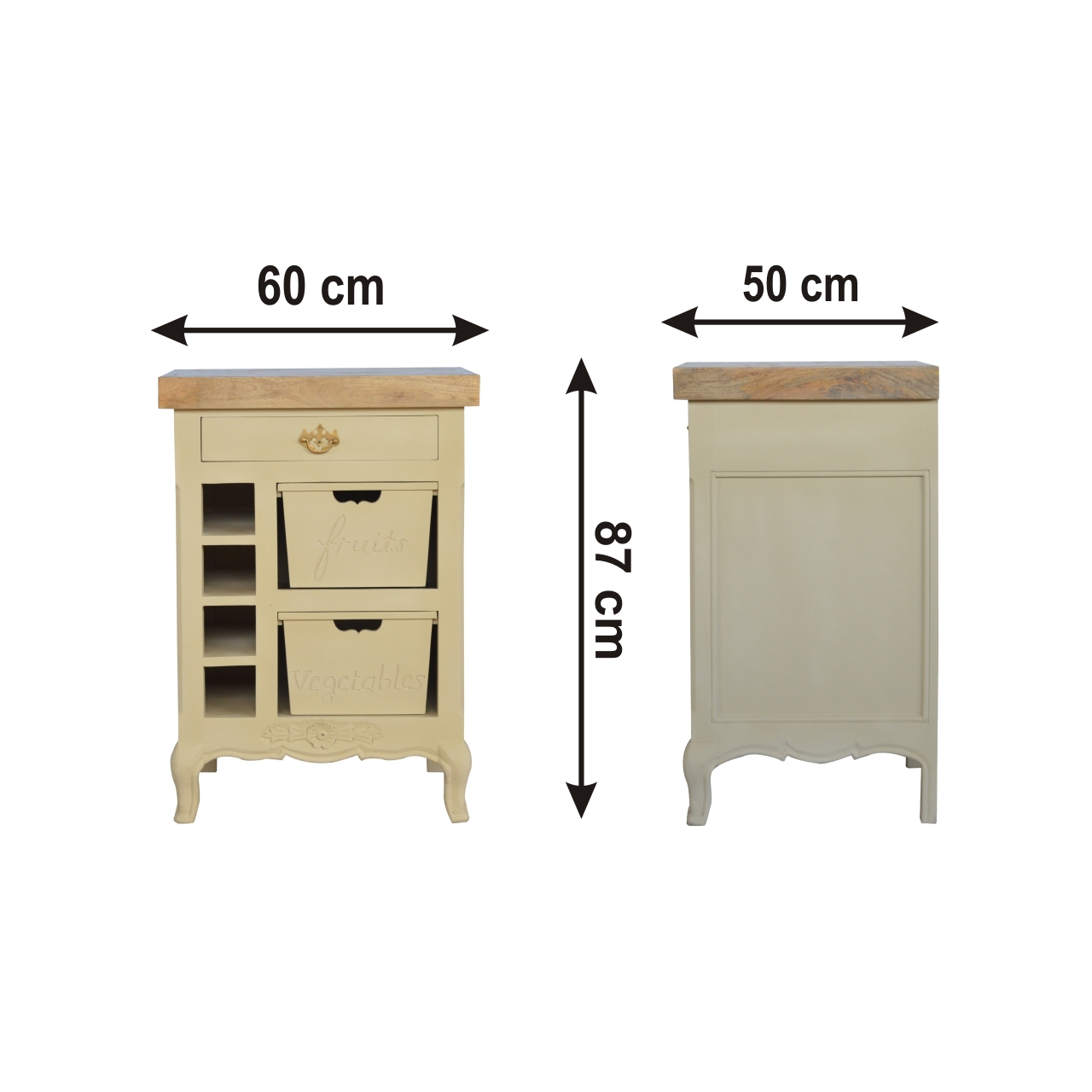 Size chart for French Style Cream Cabinet