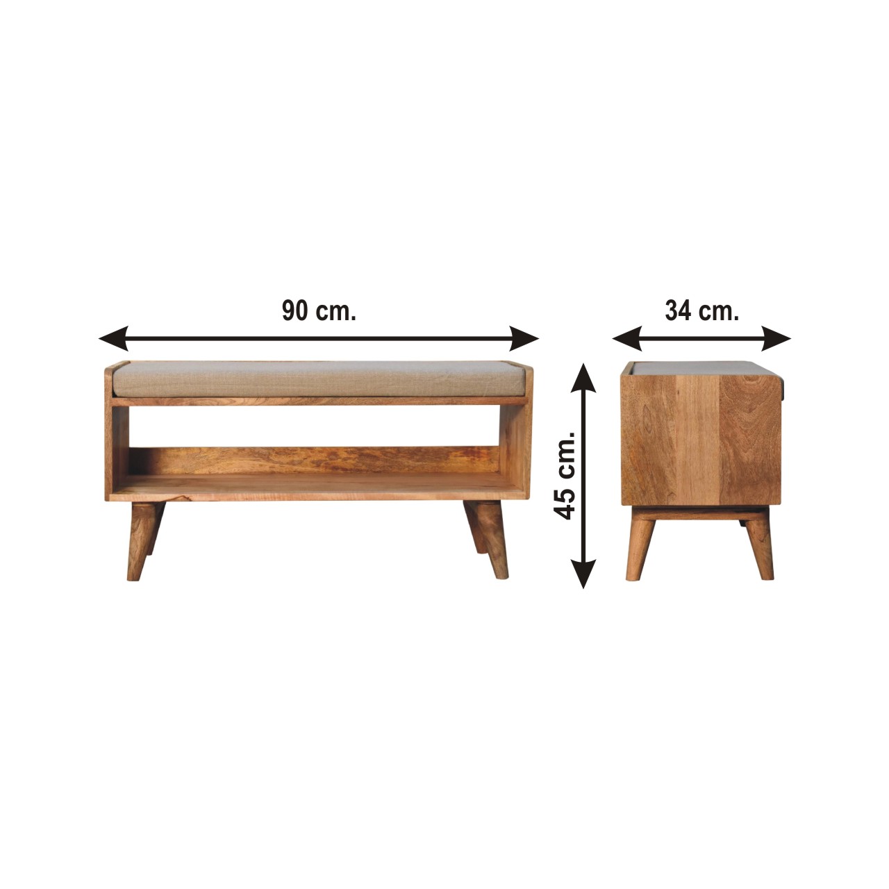 Size chart for Oak-ish Nordic Storage Bench With Mud Linen | Hidden Storage