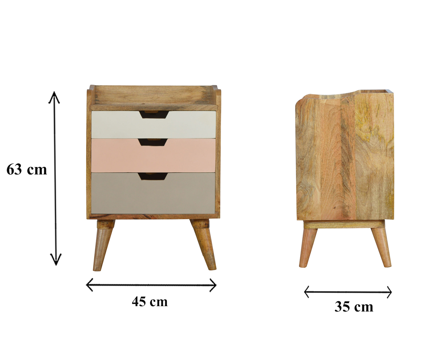 Size chart for Pink Hand Painted Cut out Bedside Table | Hand-Painted Mango Wood