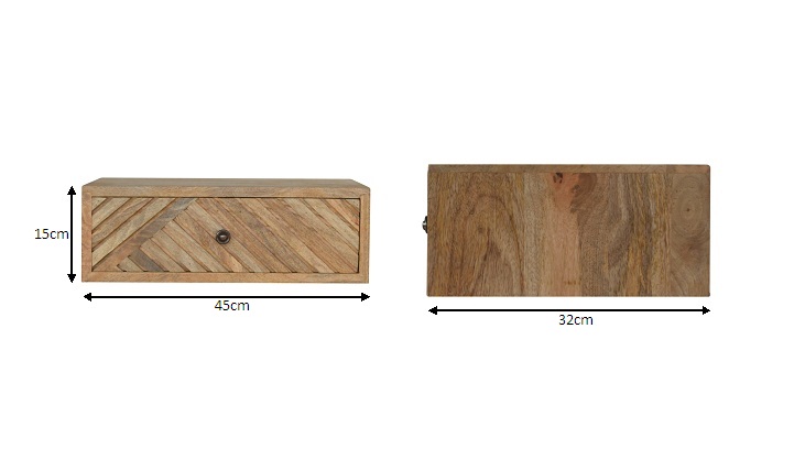 Size chart for Floating Line Carved Bedside Table | Oak-Ish Solid Mango Wood Wall-Mounted