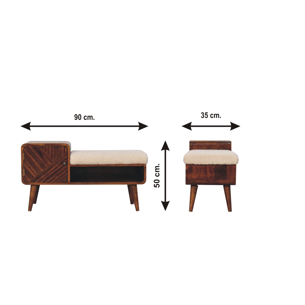 Size chart for Boucle Carved Chestnut Telephone Table Chest of Drawers | Hand-Carved