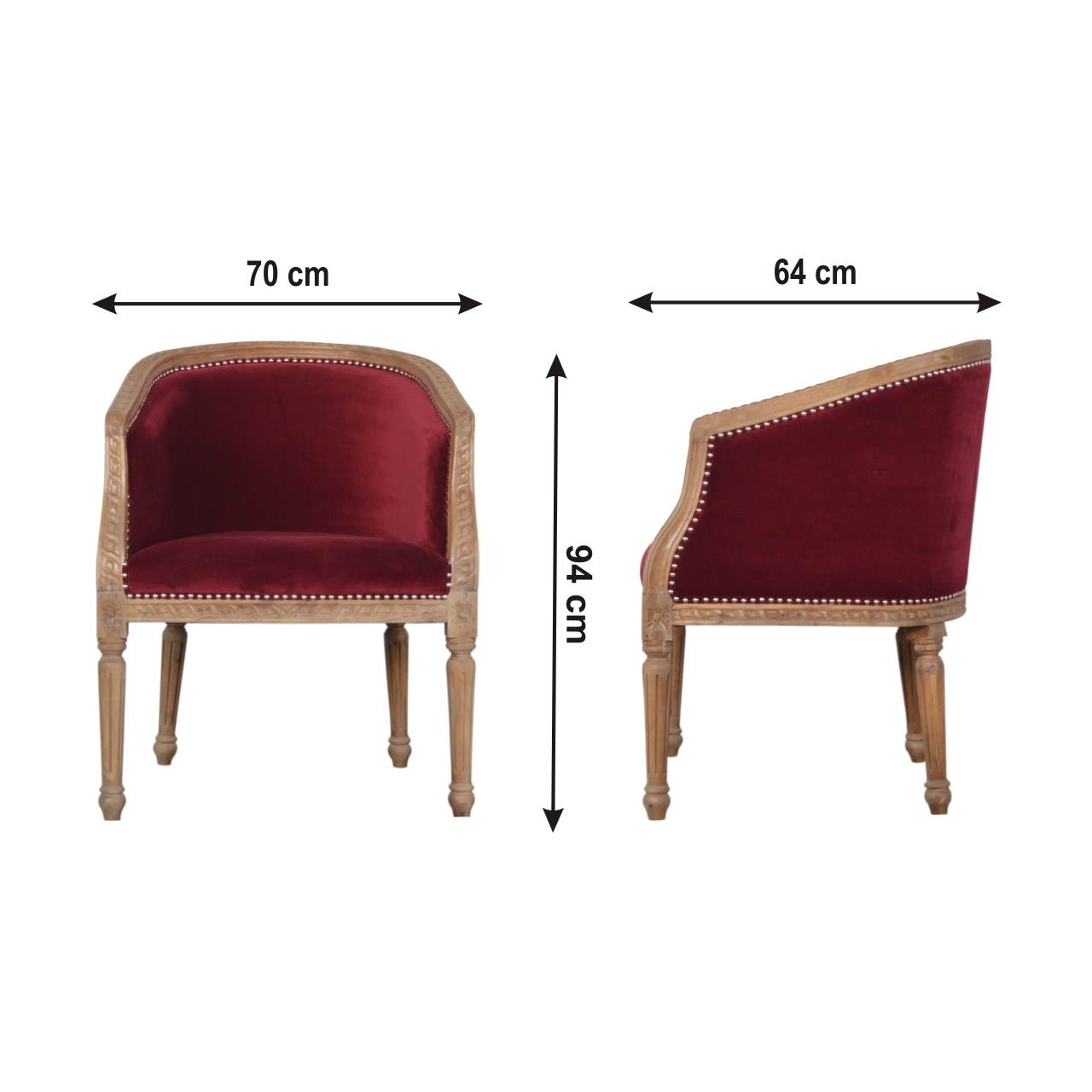 Size chart for Wine Red Velvet Occasional Chair
