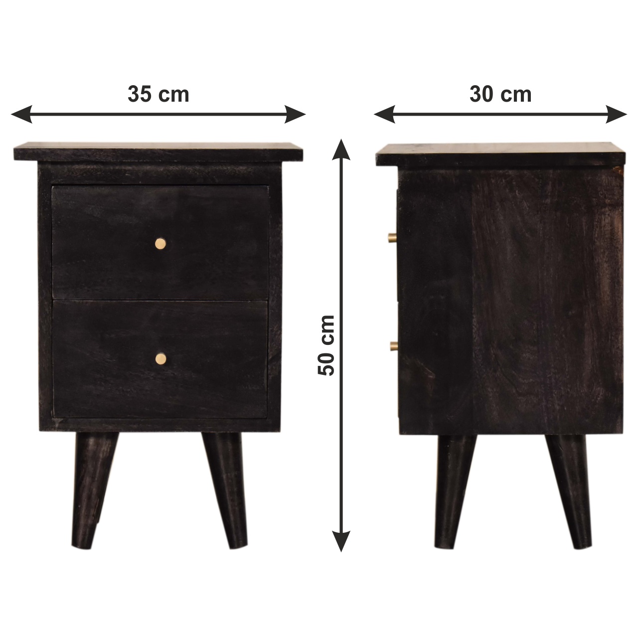 Size chart for Black Hand Painted Bedside Table | Oak-Ish Mango Wood