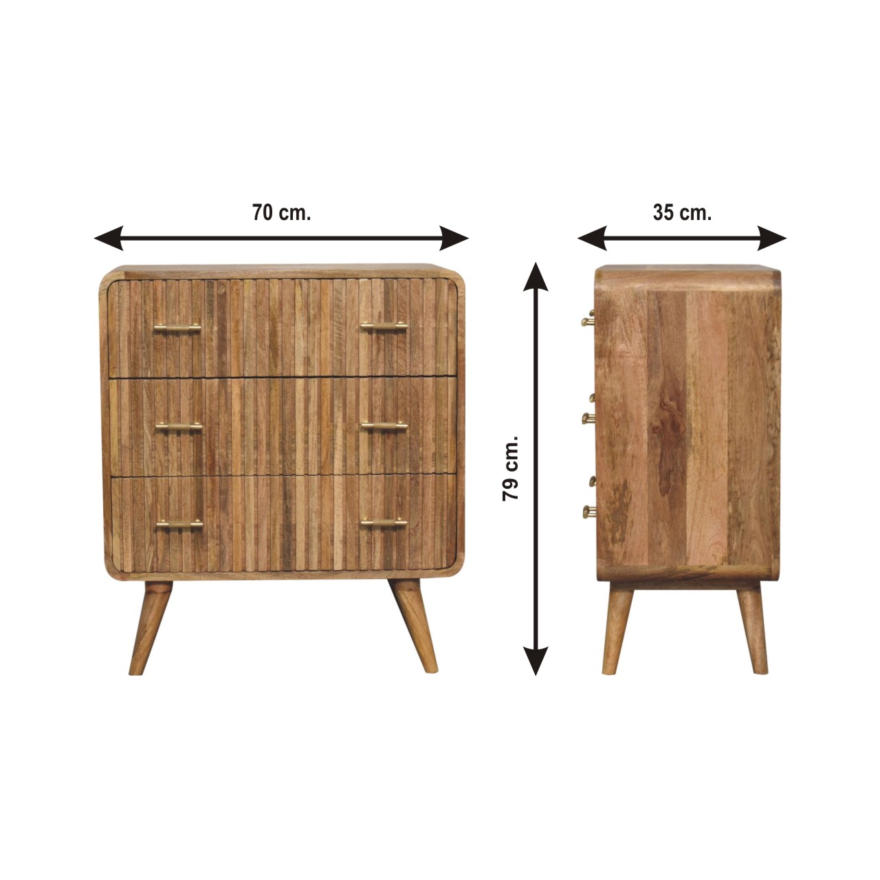 Size chart for T-bar Ridged Chest of Drawers | Oak Solid Mango Wood