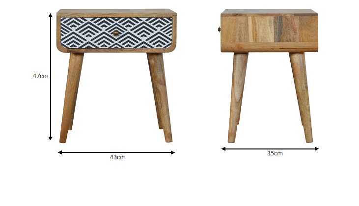 Size chart for Monochrome Print Bedside Table | Oak-Ish Solid Mango Wood