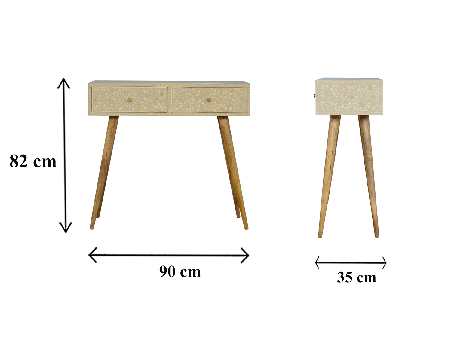 Size chart for Floral Bone Inlay Console Table
