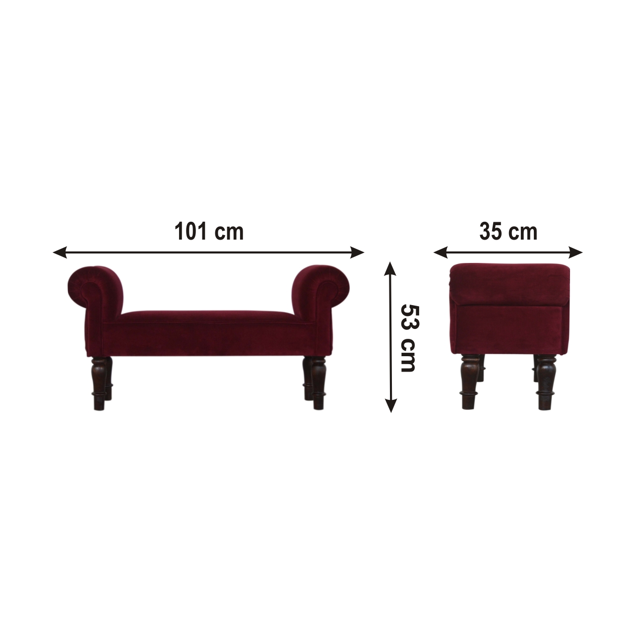 Size chart for Wine Red Velvet Bench | Cotton Velvet