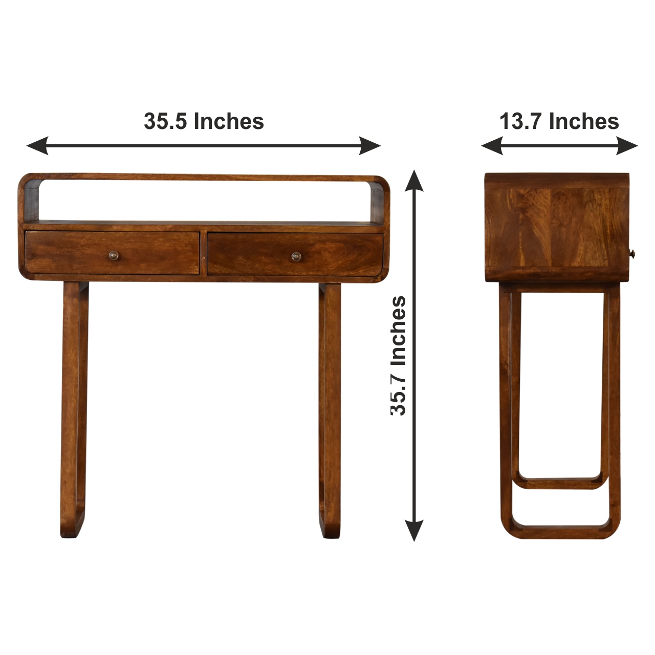 Size chart for U-Curved Chestnut Console Table