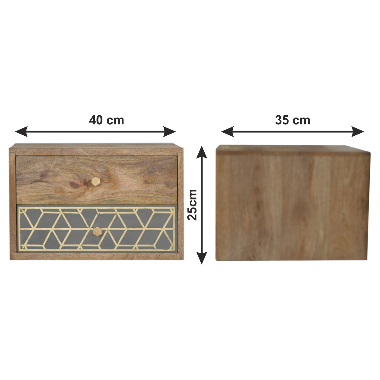 Size chart for Dice Wall Mounted Bedside Table | Oak-Ish Solid Mango Wood Wall-Mounted