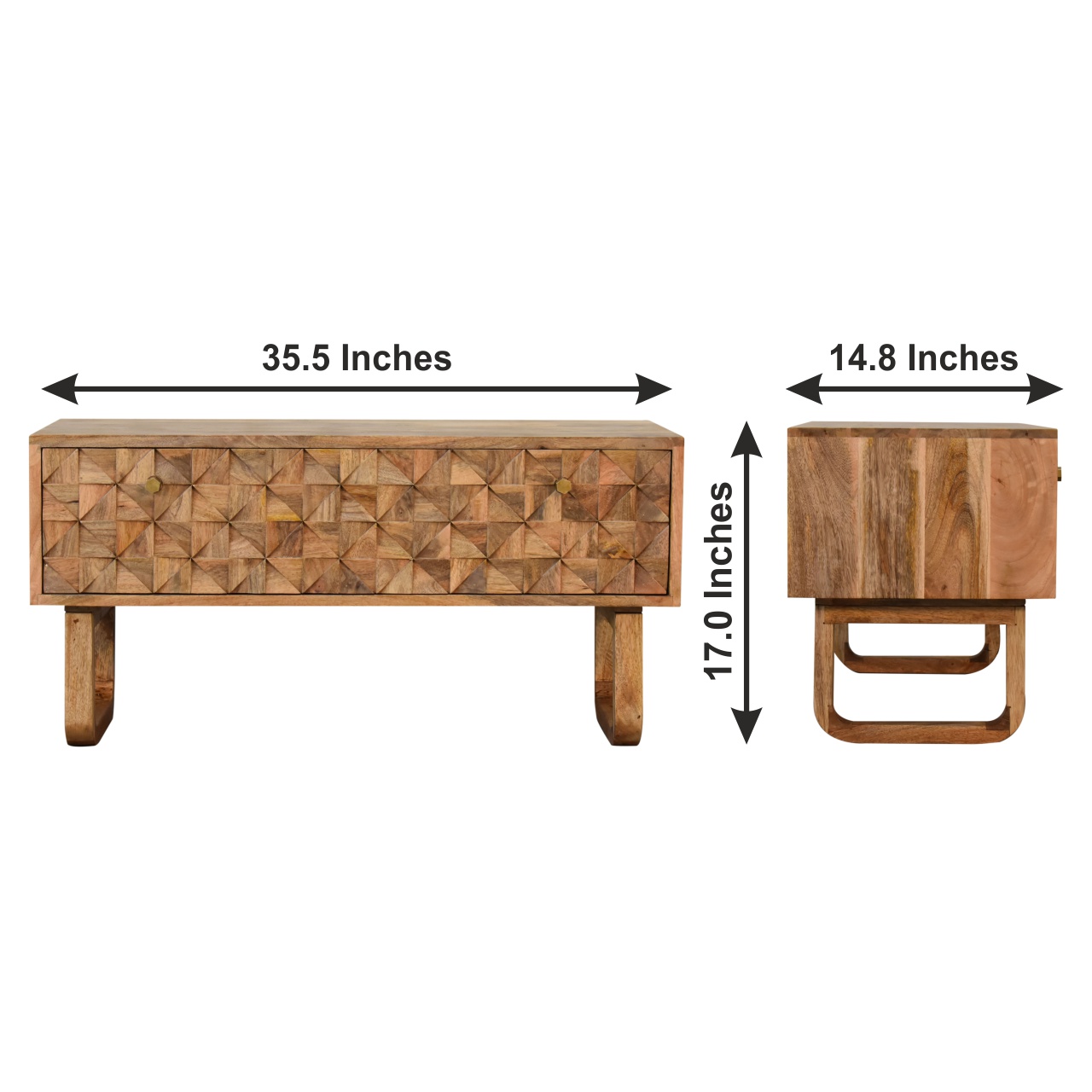 Size chart for 'U' Oak-ish Pineapple Bench | Hand-Carved