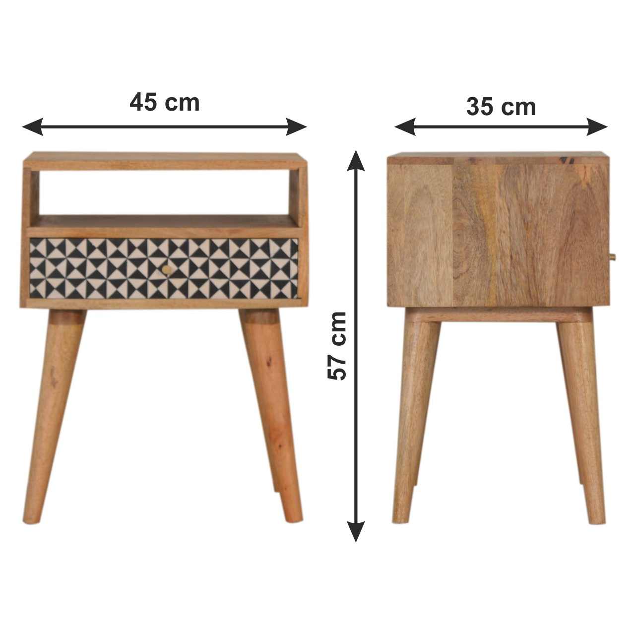 Size chart for Rafina Bedside Table | Oak Solid Mango Wood