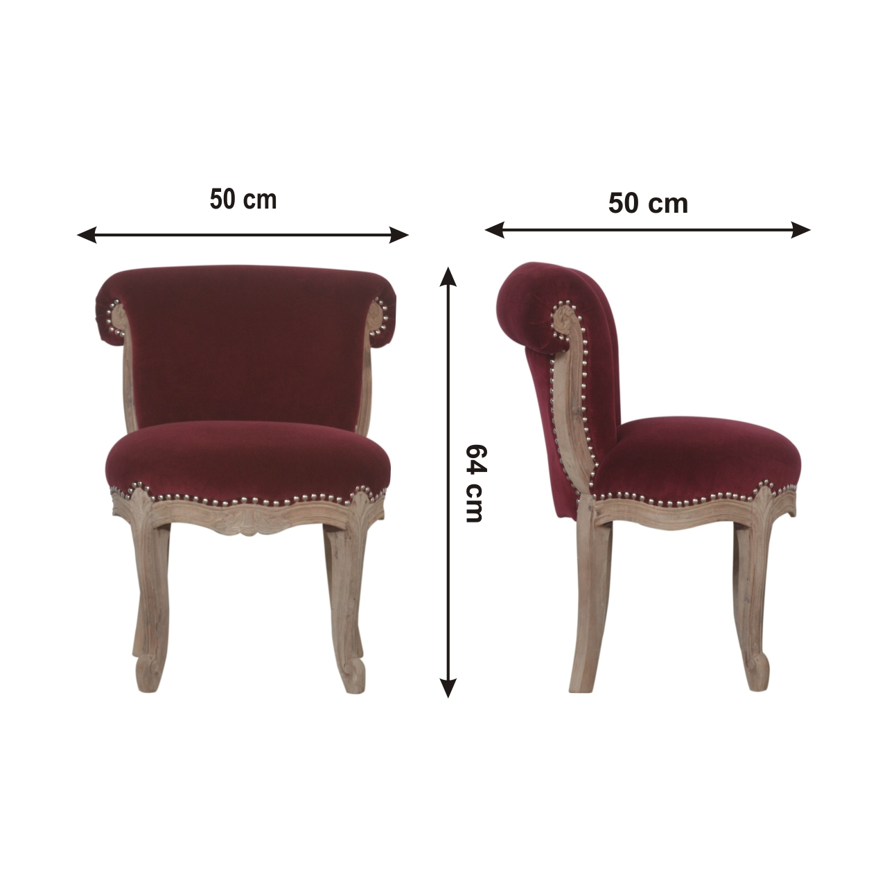 Size chart for Wine Red Velvet Studded Chair | Cotton Velvet