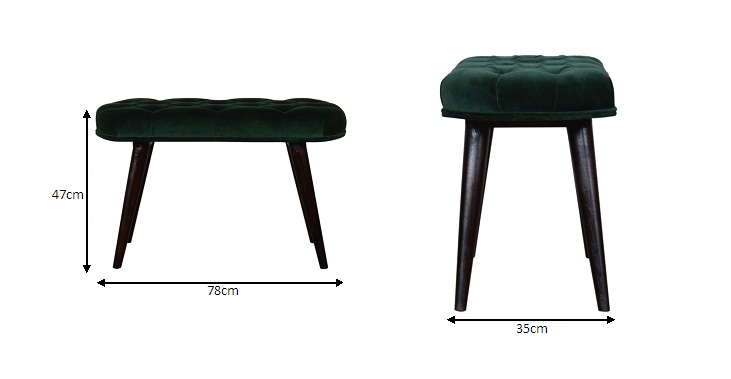 Size chart for Emerald Velvet Deep Button Bench | Cotton Velvet