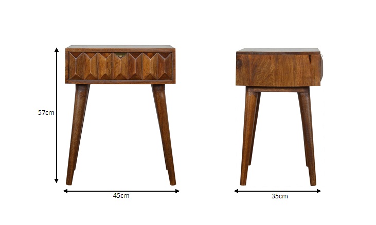 Size chart for Carved Chestnut Bedside Table | Hand-Carved