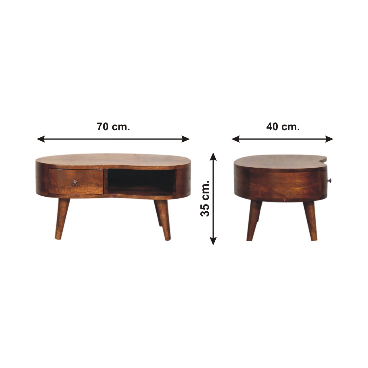 Size chart for Mini Chesnut Wave Coffee Table | Chestnut Solid Mango Wood