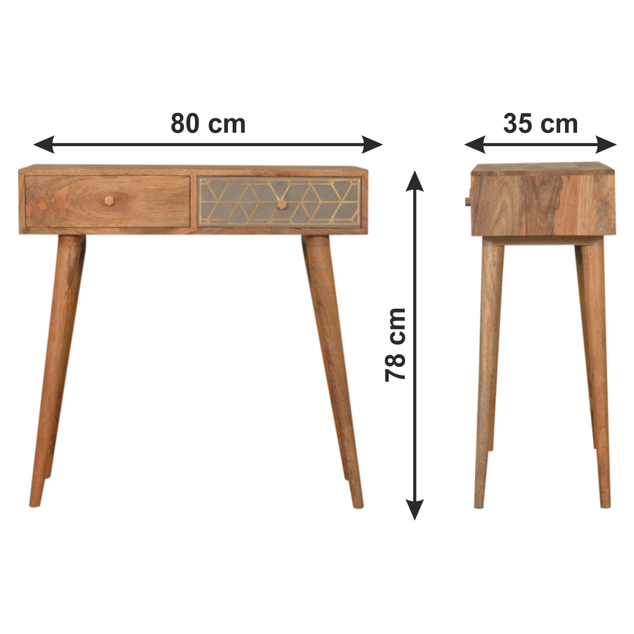 Size chart for Dice Console Table | Oak Mango Wood