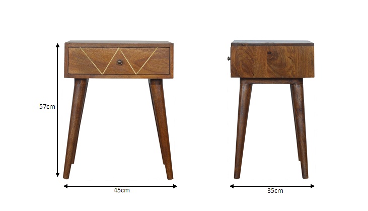 Size chart for Geometric Brass Inlay Bedside Table